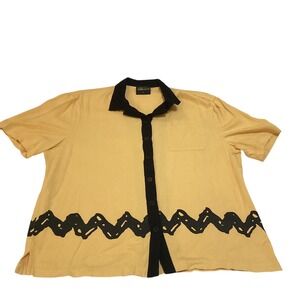 Peanuts Charlie Brown Zigzag Button Down Shirt Yellow Black Mens Lrg Cedar Fair